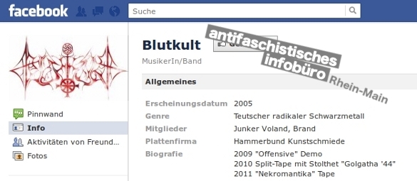 Blutkult, Screenshot Facebook