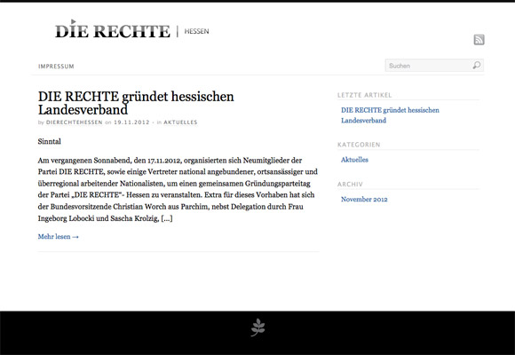 2012 gegründet, 2014 gescheitert. Screenshot der Website von Die Rechte Hessen