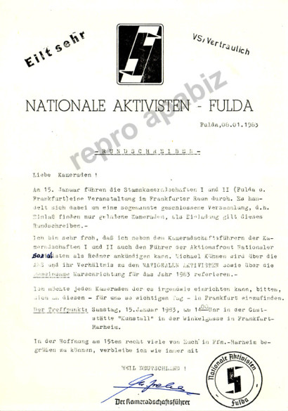 Interne Einladung der NA Fulda zu einem Treffen in Frankfurt Quelle: apabiz e.V.